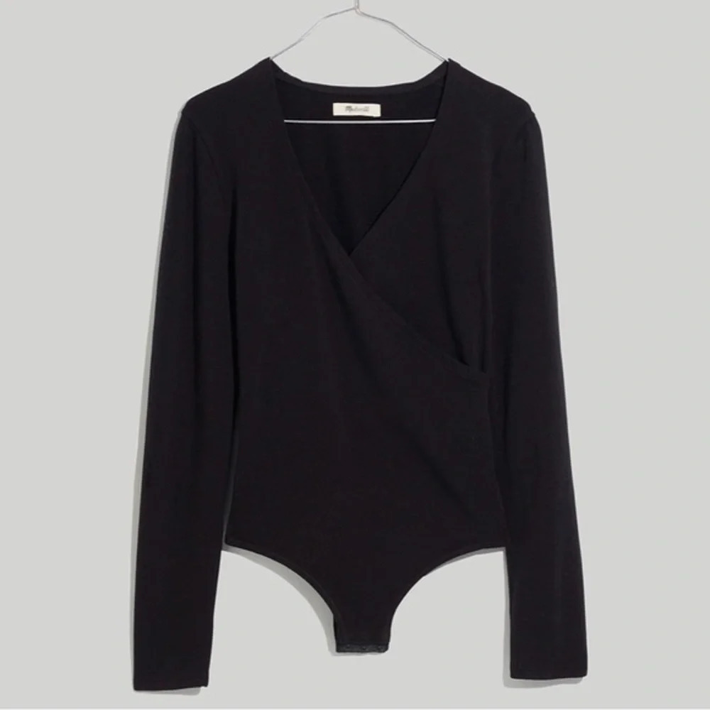 New Madewell Wrap Thong Bodysuit Black Long Sleeve XS